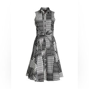 Donna Karan New York Sleeveless Button Front Belted Shirt Dress Print Sz 2 New